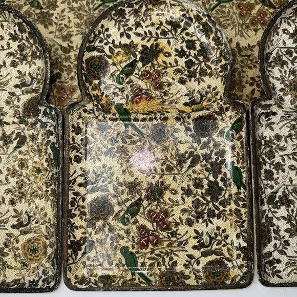 4 Vintage Knobler Plates Serving Tray Set Parisian Parrot Asian Hummingbird Chic - Picture 3 of 10